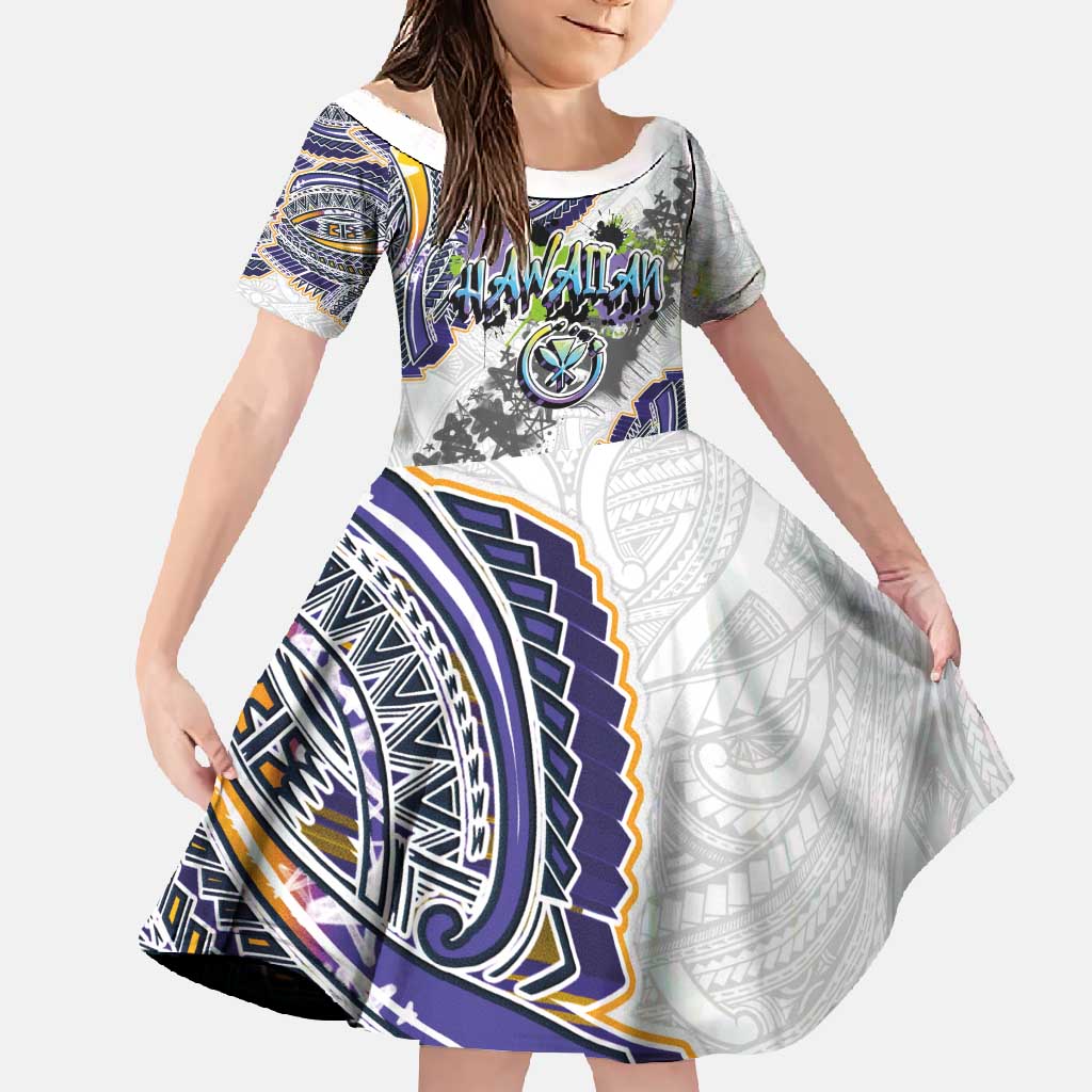 Traditional Art Hawaiian Kakau Tattoos Family Matching Off Shoulder Maxi Dress and Hawaiian Shirt Graffiti Style - Polynesian Pride