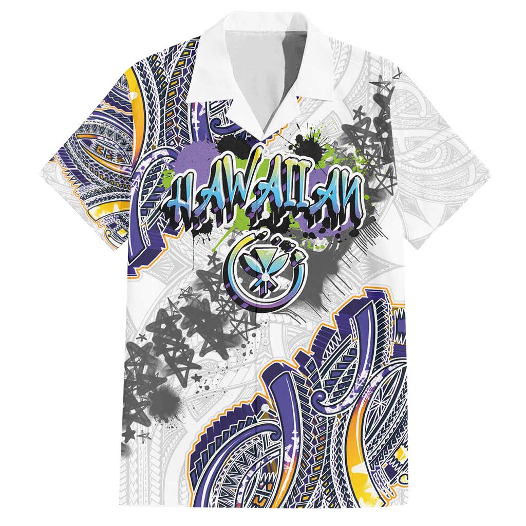 Traditional Art Hawaiian Kakau Tattoos Family Matching Off Shoulder Short Dress and Hawaiian Shirt Graffiti Style - Polynesian Pride