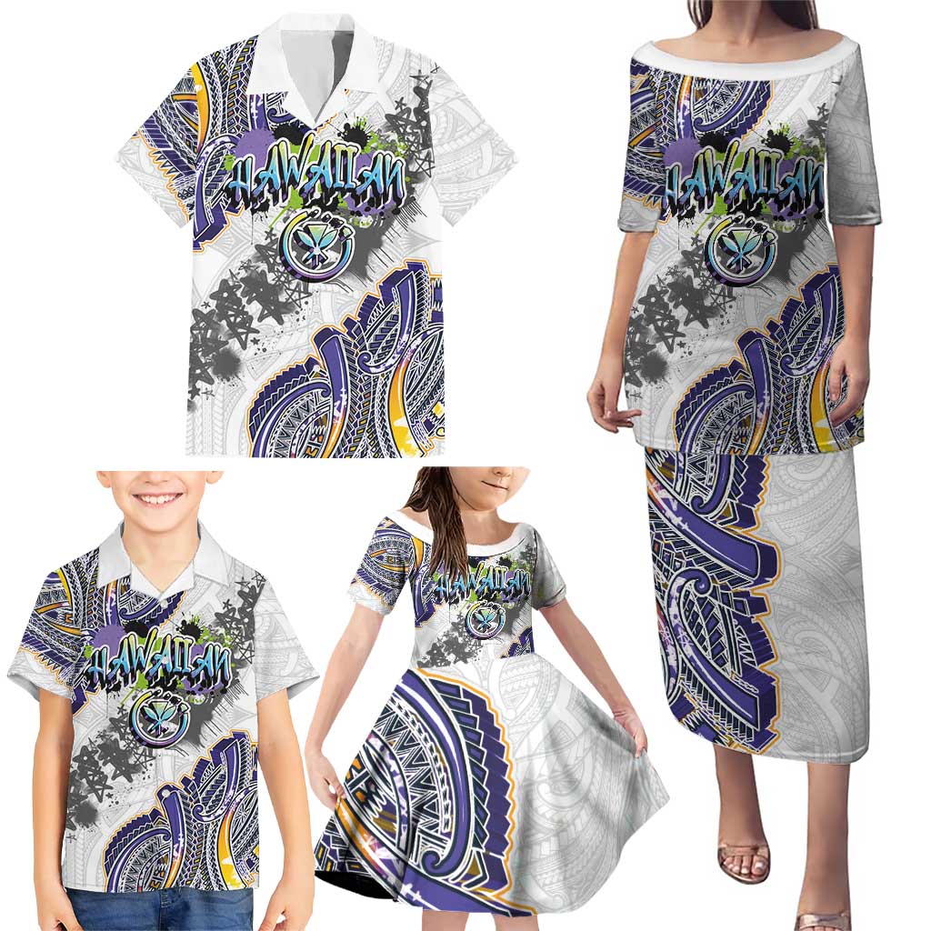 Traditional Art Hawaiian Kakau Tattoos Family Matching Puletasi and Hawaiian Shirt Graffiti Style - Polynesian Pride