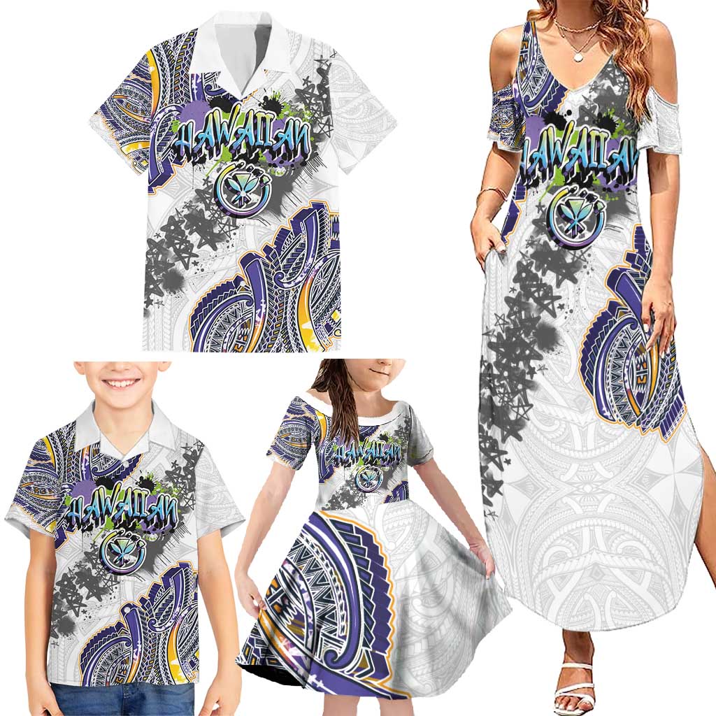 Traditional Art Hawaiian Kakau Tattoos Family Matching Summer Maxi Dress and Hawaiian Shirt Graffiti Style - Polynesian Pride