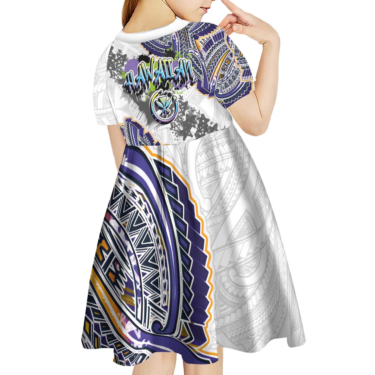 Traditional Art Hawaiian Kakau Tattoos Kid Short Sleeve Dress Graffiti Style - Polynesian Pride