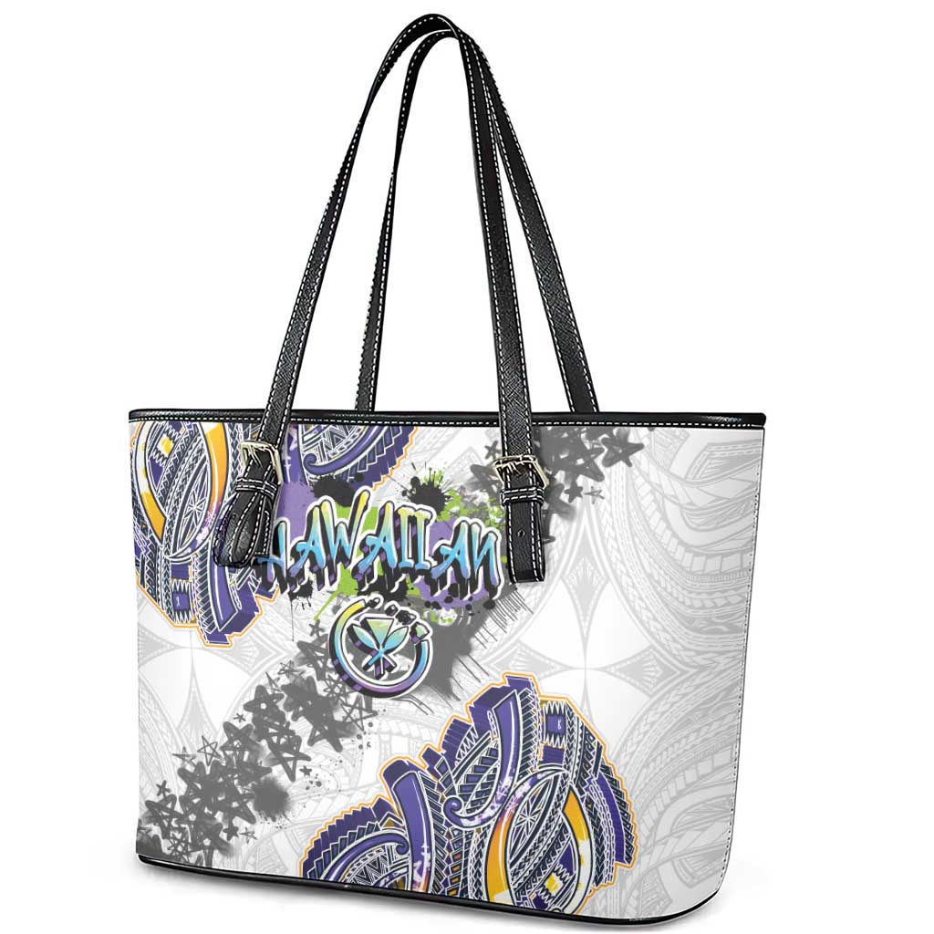Traditional Art Hawaiian Kakau Tattoos Leather Tote Bag Graffiti Style LT03 - Polynesian Pride