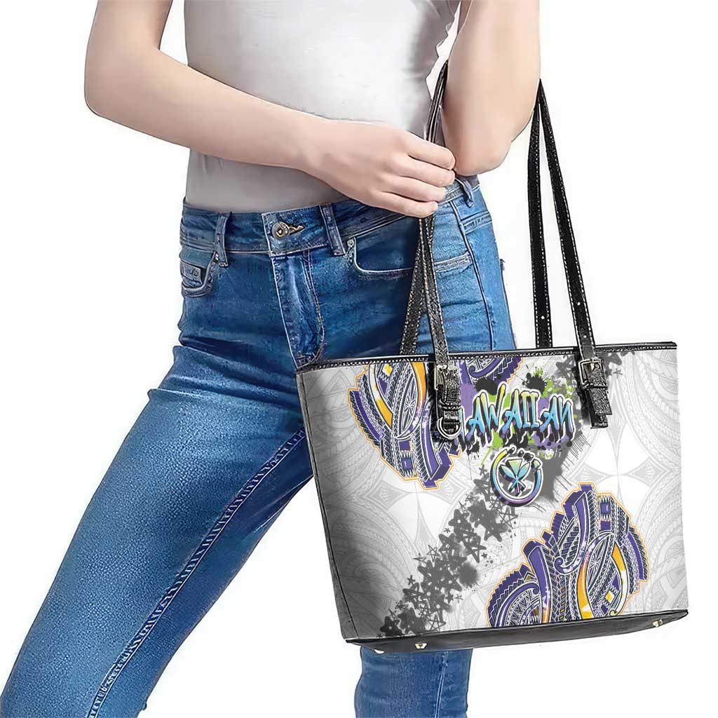 Traditional Art Hawaiian Kakau Tattoos Leather Tote Bag Graffiti Style LT03 - Polynesian Pride