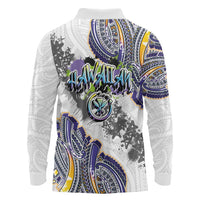 Traditional Art Hawaiian Kakau Tattoos Long Sleeve Polo Shirt Graffiti Style LT03 - Polynesian Pride
