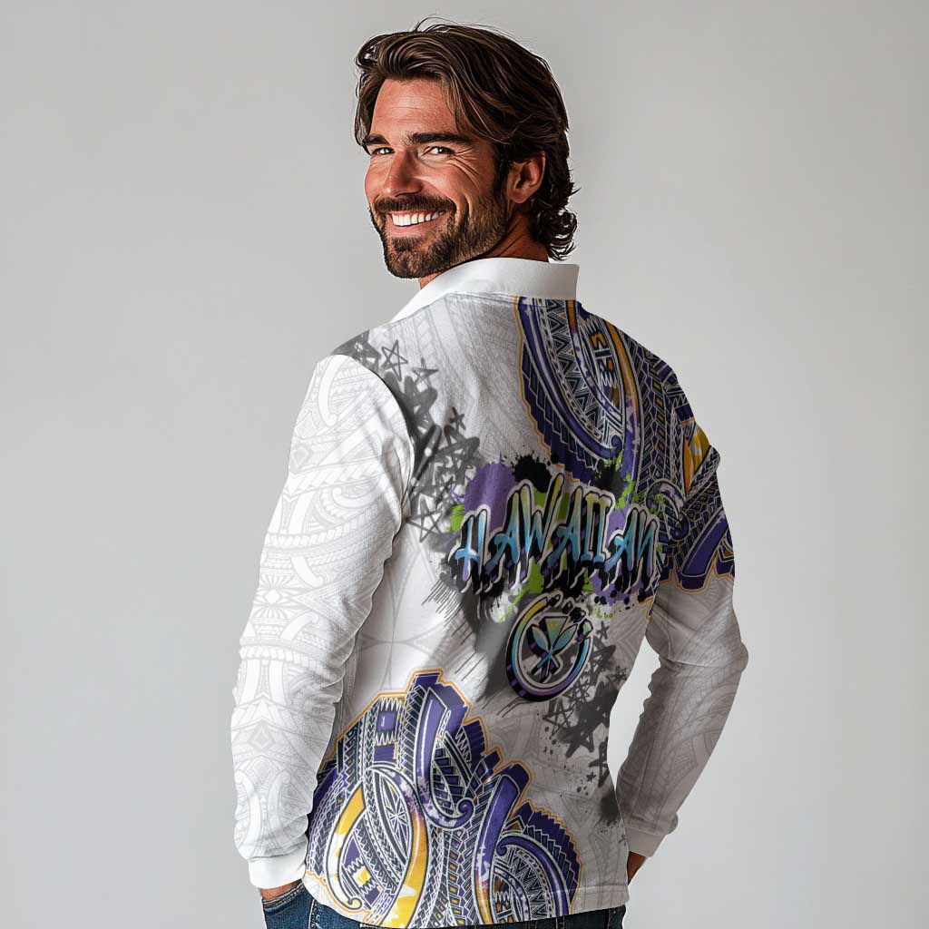 Traditional Art Hawaiian Kakau Tattoos Long Sleeve Polo Shirt Graffiti Style LT03 - Polynesian Pride