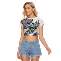 Traditional Art Hawaiian Kakau Tattoos Raglan Cropped T Shirt Graffiti Style LT03 Female White - Polynesian Pride