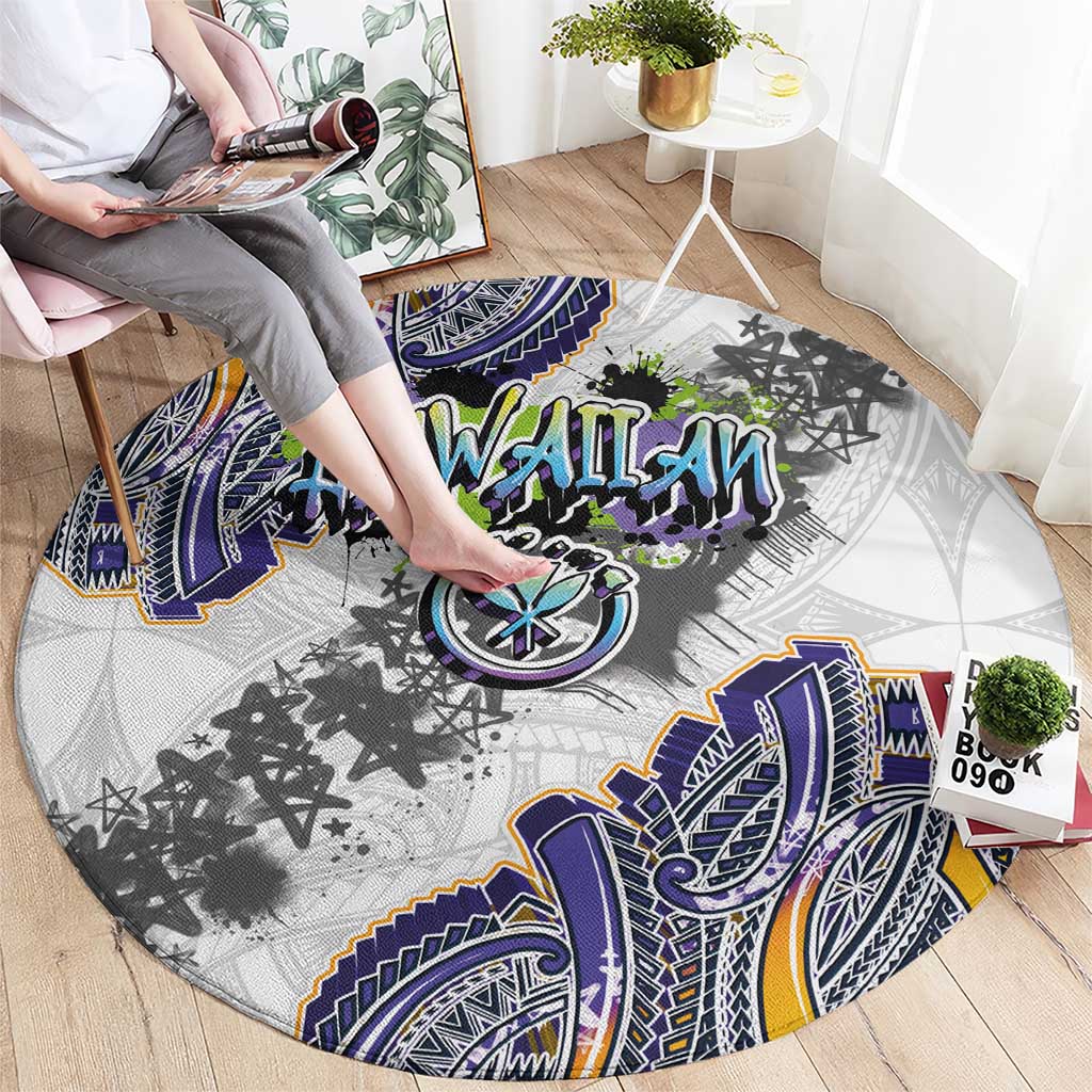 Traditional Art Hawaiian Kakau Tattoos Round Carpet Graffiti Style - Polynesian Pride