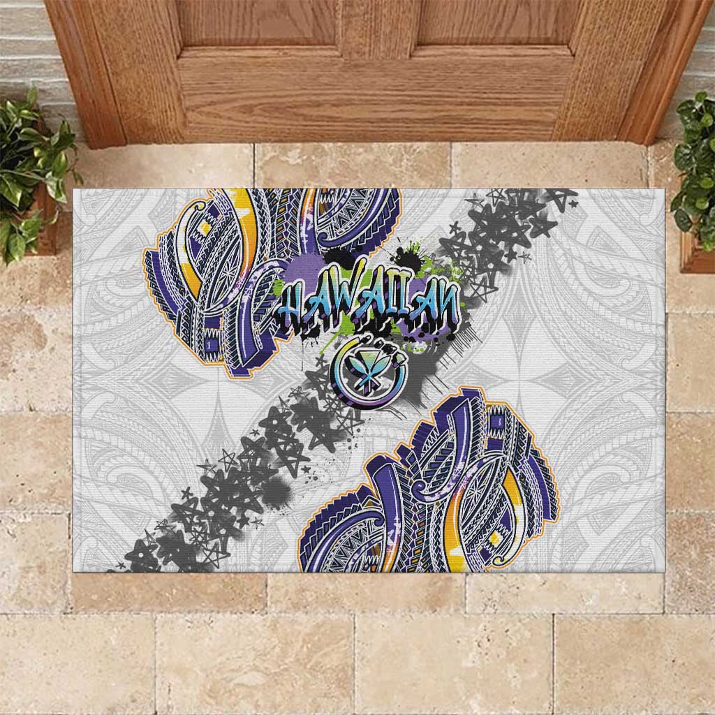 Traditional Art Hawaiian Kakau Tattoos Rubber Doormat Graffiti Style LT03 White - Polynesian Pride