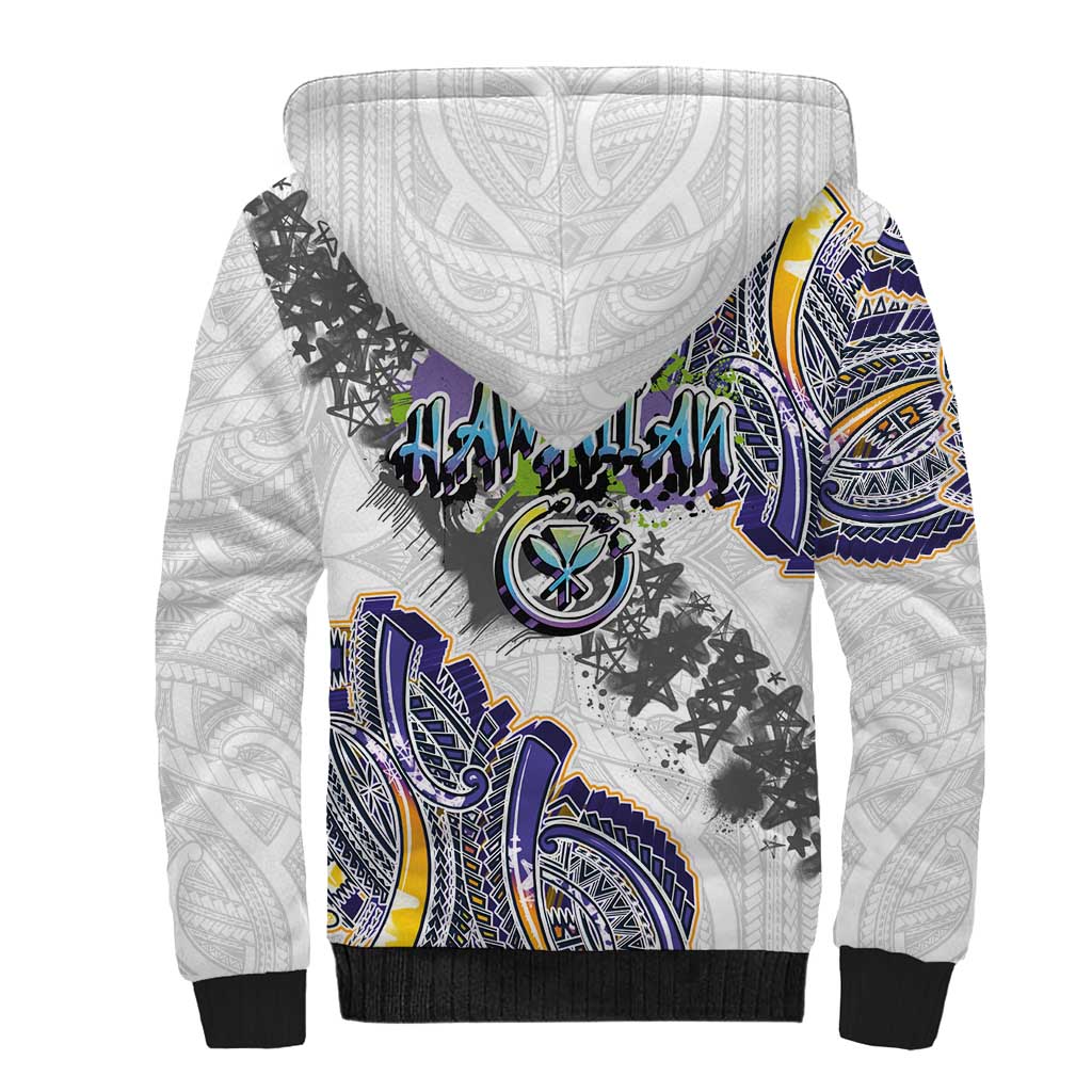 Traditional Art Hawaiian Kakau Tattoos Sherpa Hoodie Graffiti Style - Polynesian Pride