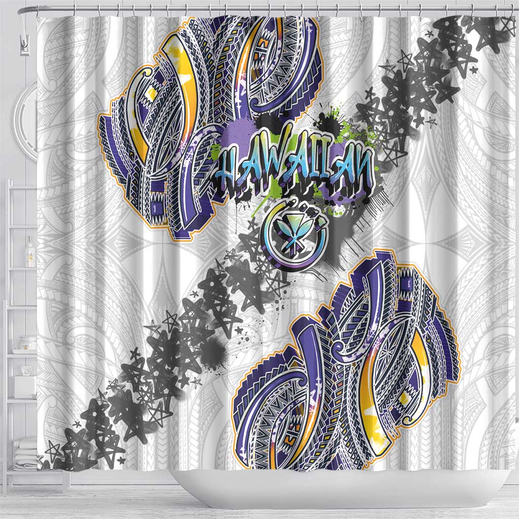 Traditional Art Hawaiian Kakau Tattoos Shower Curtain Graffiti Style - Polynesian Pride