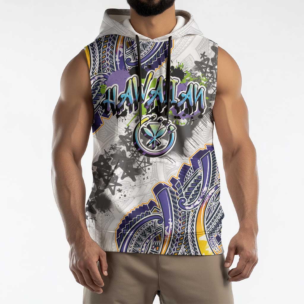 Traditional Art Hawaiian Kakau Tattoos Sleeveless Hoodie Graffiti Style LT03 - Polynesian Pride