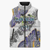 Traditional Art Hawaiian Kakau Tattoos Sleeveless Puffer Jacket Graffiti Style LT03 Unisex White - Polynesian Pride