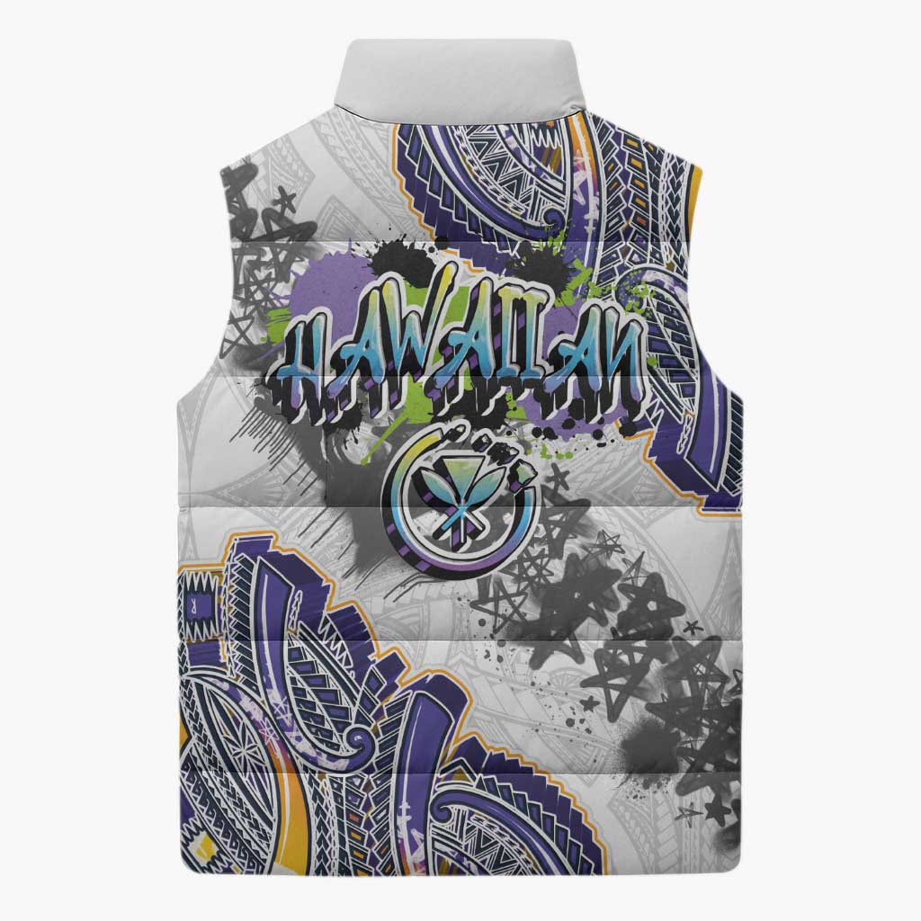 Traditional Art Hawaiian Kakau Tattoos Sleeveless Puffer Jacket Graffiti Style LT03 - Polynesian Pride