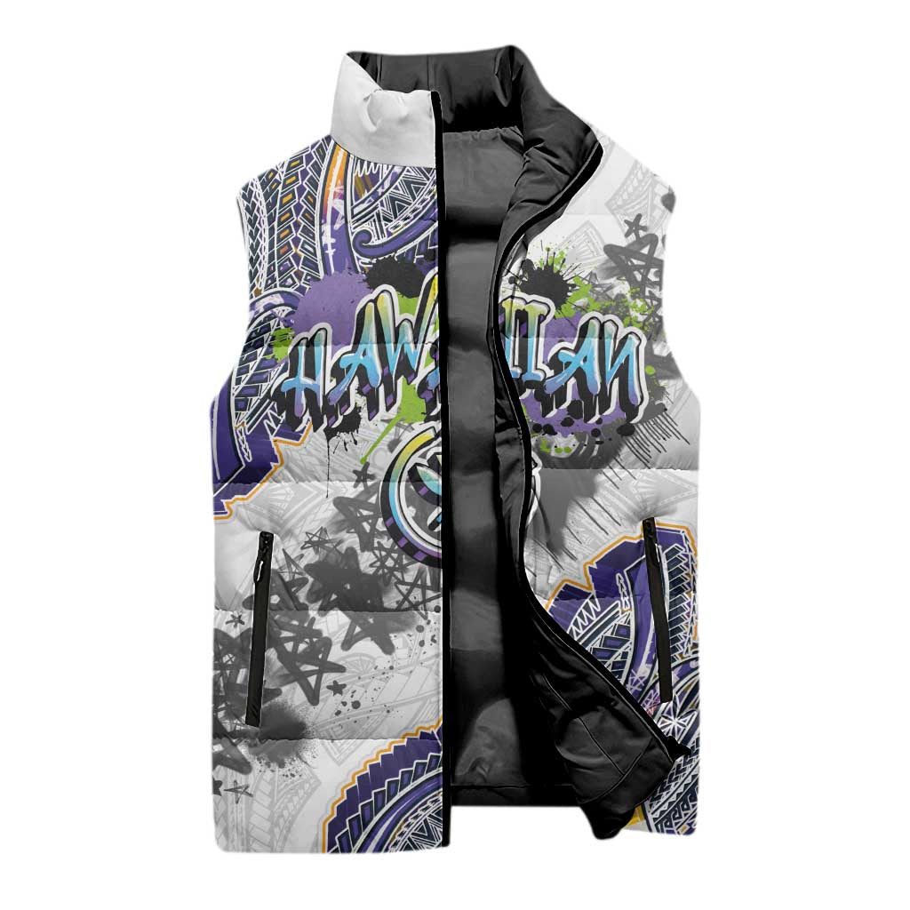 Traditional Art Hawaiian Kakau Tattoos Sleeveless Puffer Jacket Graffiti Style LT03 - Polynesian Pride