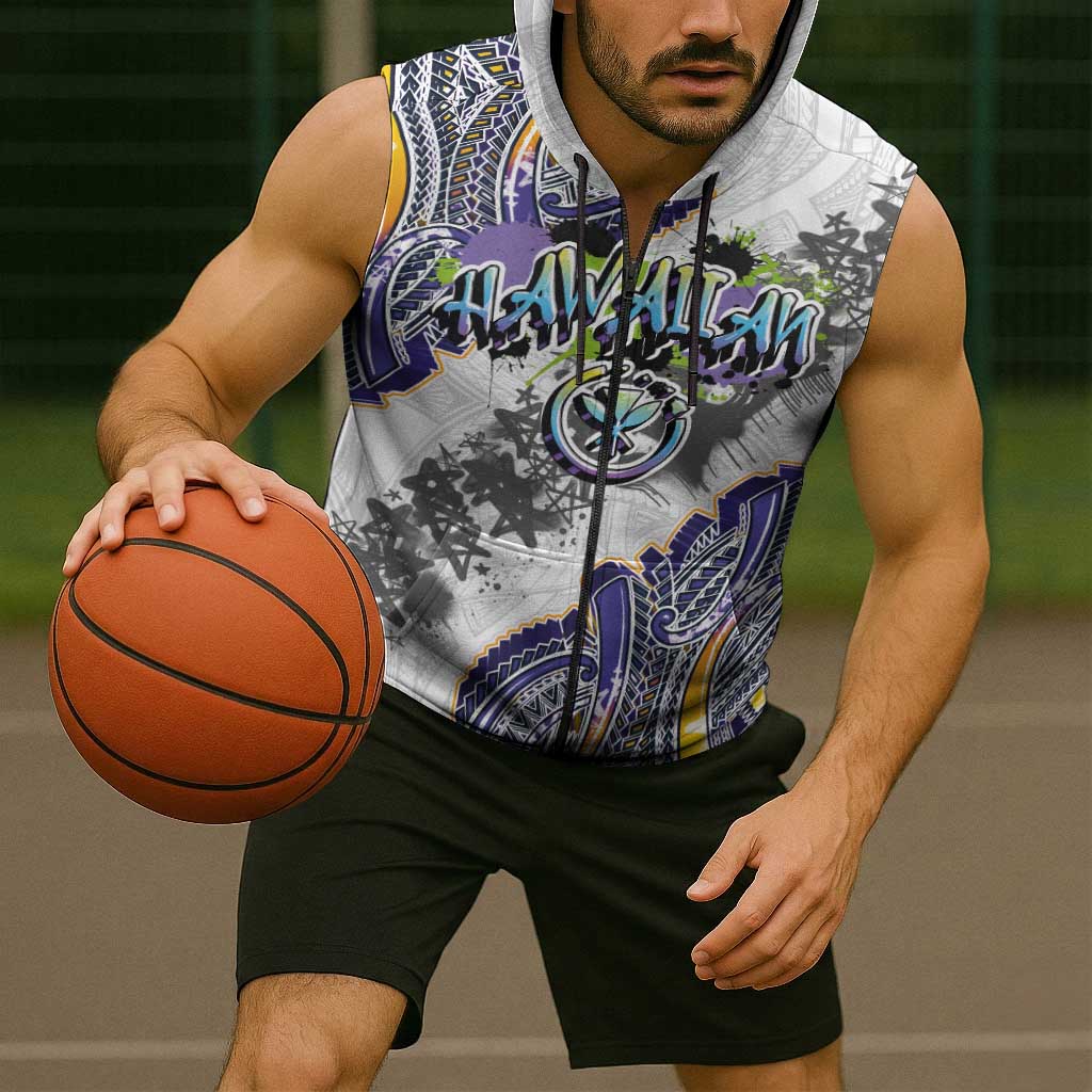 Traditional Art Hawaiian Kakau Tattoos Sleeveless Zip Hoodie Graffiti Style LT03 - Polynesian Pride
