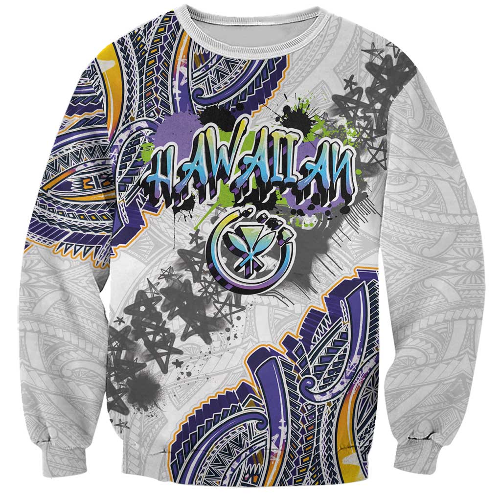 Traditional Art Hawaiian Kakau Tattoos Sweatshirt Graffiti Style LT03 Unisex White - Polynesian Pride