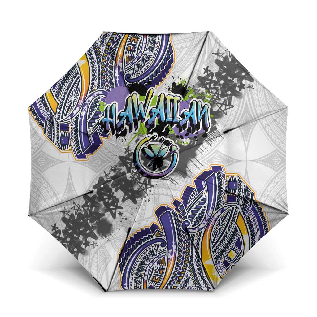 Traditional Art Hawaiian Kakau Tattoos Umbrella Graffiti Style LT03 One Size Folded 11.42 inch Opened Diameter 37.4 inch White - Polynesian Pride