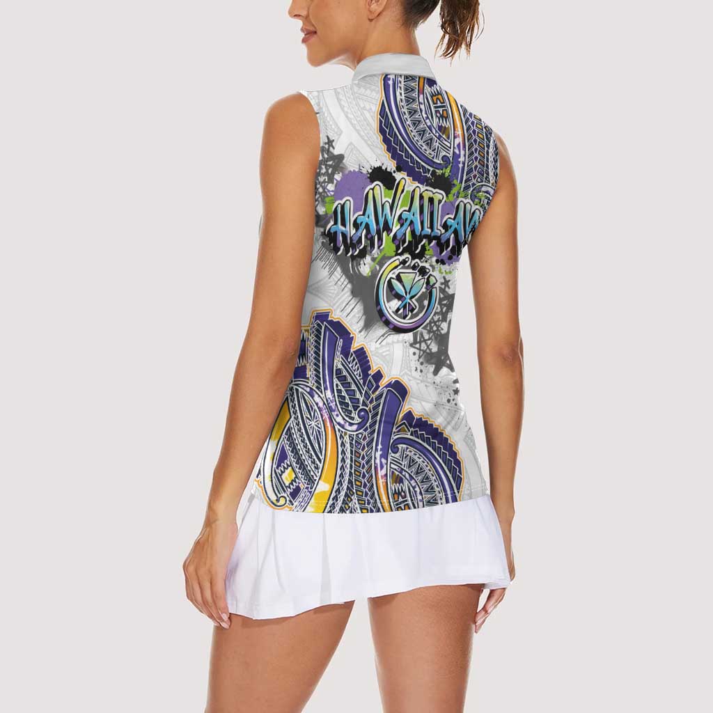 Traditional Art Hawaiian Kakau Tattoos Women Sleeveless Polo Shirt Graffiti Style LT03 - Polynesian Pride
