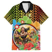 Hawaii Womens Day Wahine Family Matching Off Shoulder Maxi Dress and Hawaiian Shirt Strong Beautiful Woman with Kakau Style LT03 Dad's Shirt - Short Sleeve Red - Polynesian Pride