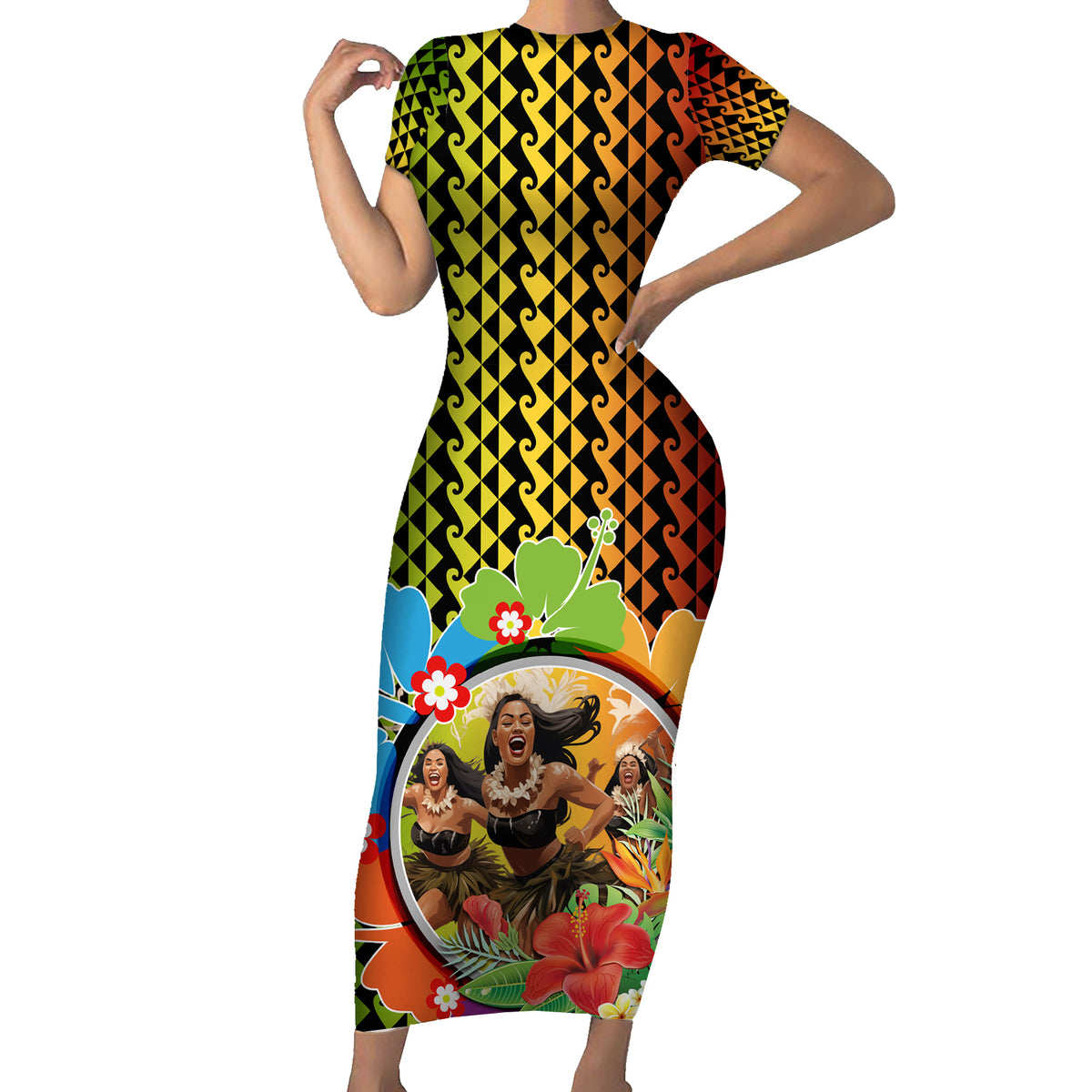 Hawaii Womens Day Wahine Family Matching Short Sleeve Bodycon Dress and Hawaiian Shirt Strong Beautiful Woman with Kakau Style LT03 Mom's Dress Red - Polynesian Pride