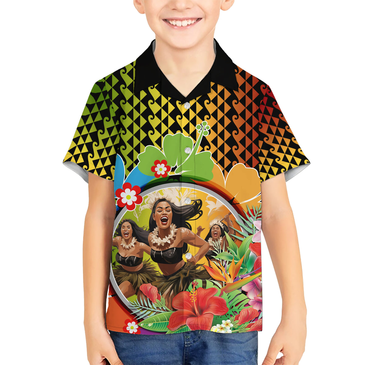 Hawaii Womens Day Wahine Family Matching Short Sleeve Bodycon Dress and Hawaiian Shirt Strong Beautiful Woman with Kakau Style LT03 Son's Shirt Red - Polynesian Pride