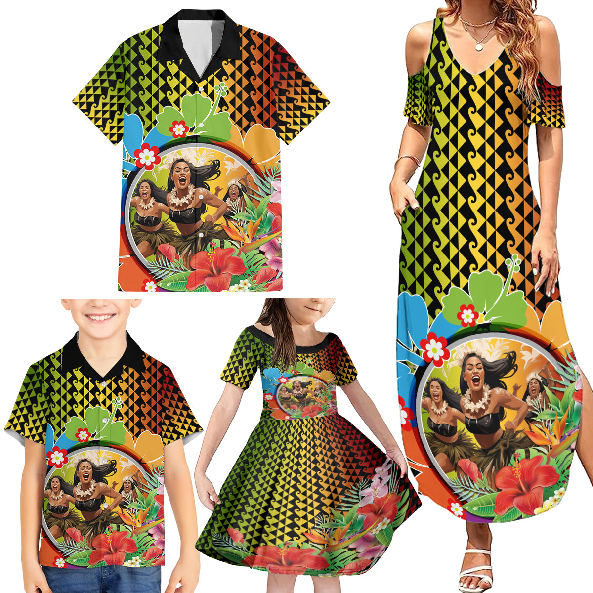 Hawaii Womens Day Wahine Family Matching Summer Maxi Dress and Hawaiian Shirt Strong Beautiful Woman with Kakau Style LT03 - Polynesian Pride