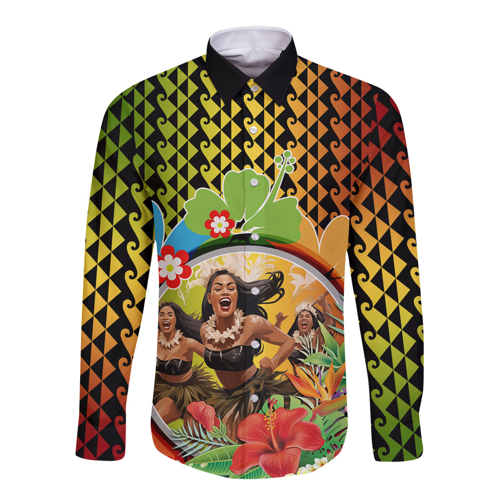 Hawaii Womens Day Wahine Long Sleeve Button Shirt Strong Beautiful Woman with Kakau Style LT03 Unisex Red - Polynesian Pride