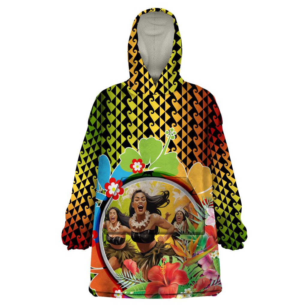 Hawaii Womens Day Wahine Wearable Blanket Hoodie Strong Beautiful Woman with Kakau Style LT03 One Size Red - Polynesian Pride