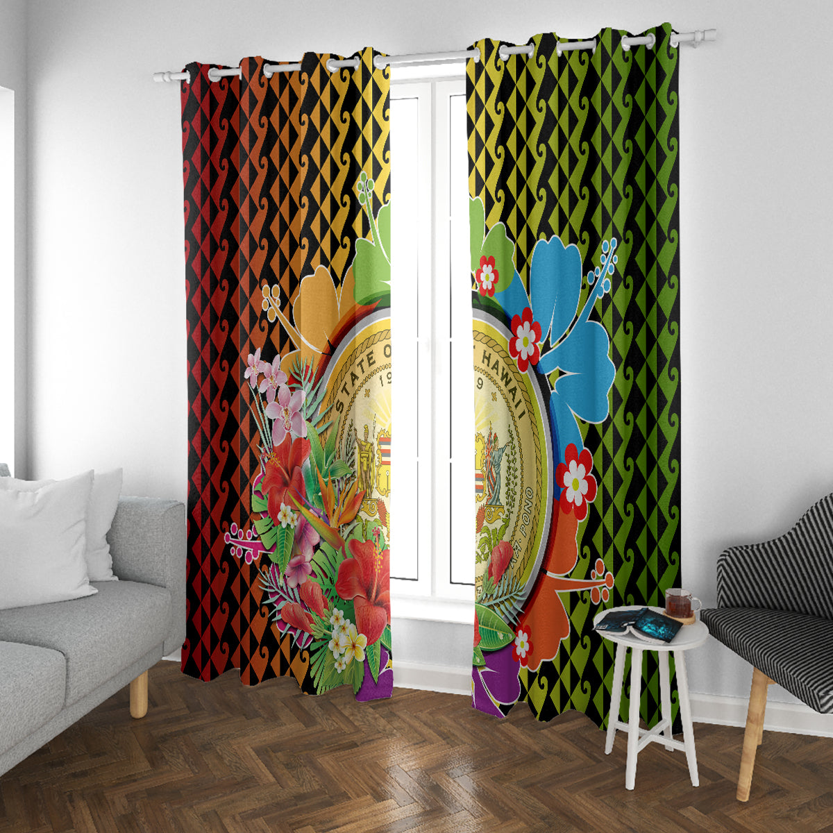 Hawaii Womens Day Wahine Window Curtain Strong Beautiful Woman with Kakau Style LT03 With Grommets Red - Polynesian Pride