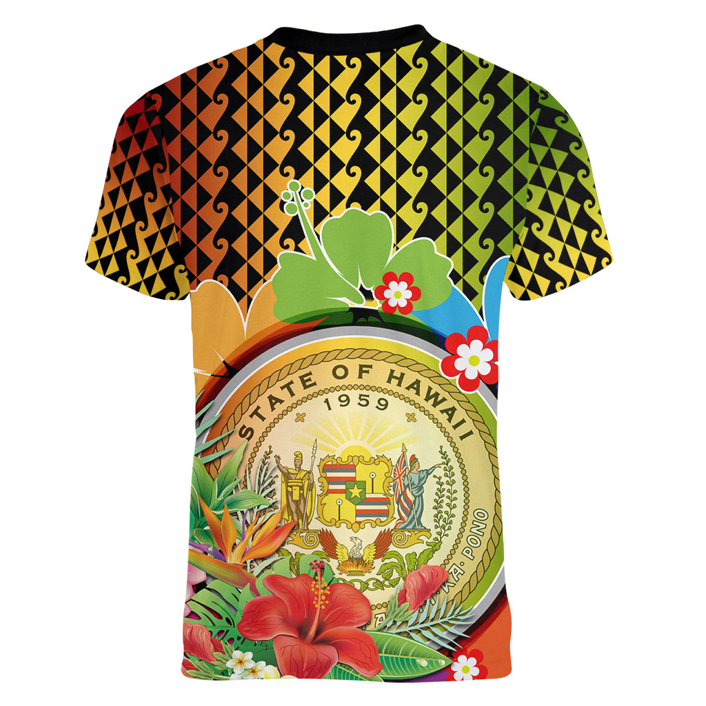 Hawaii Womens Day Wahine Women V Neck T Shirt Strong Beautiful Woman with Kakau Style LT03 - Polynesian Pride