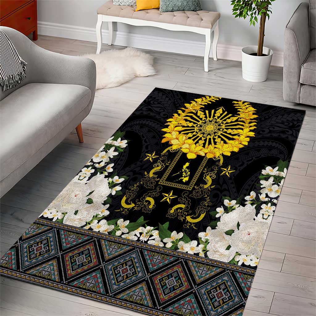 Flores de Mayo and Filipino Fiesta Area Rug The Sun-Jasmine and Polynesian Yakan Tattoo Barong Style