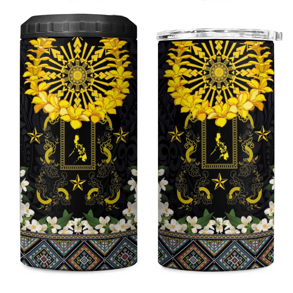 Flores de Mayo and Filipino Fiesta 4 in 1 Can Cooler Tumbler The Sun-Jasmine and Polynesian Yakan Tattoo Barong Style LT03 One Size: 16 oz Black - Polynesian Pride