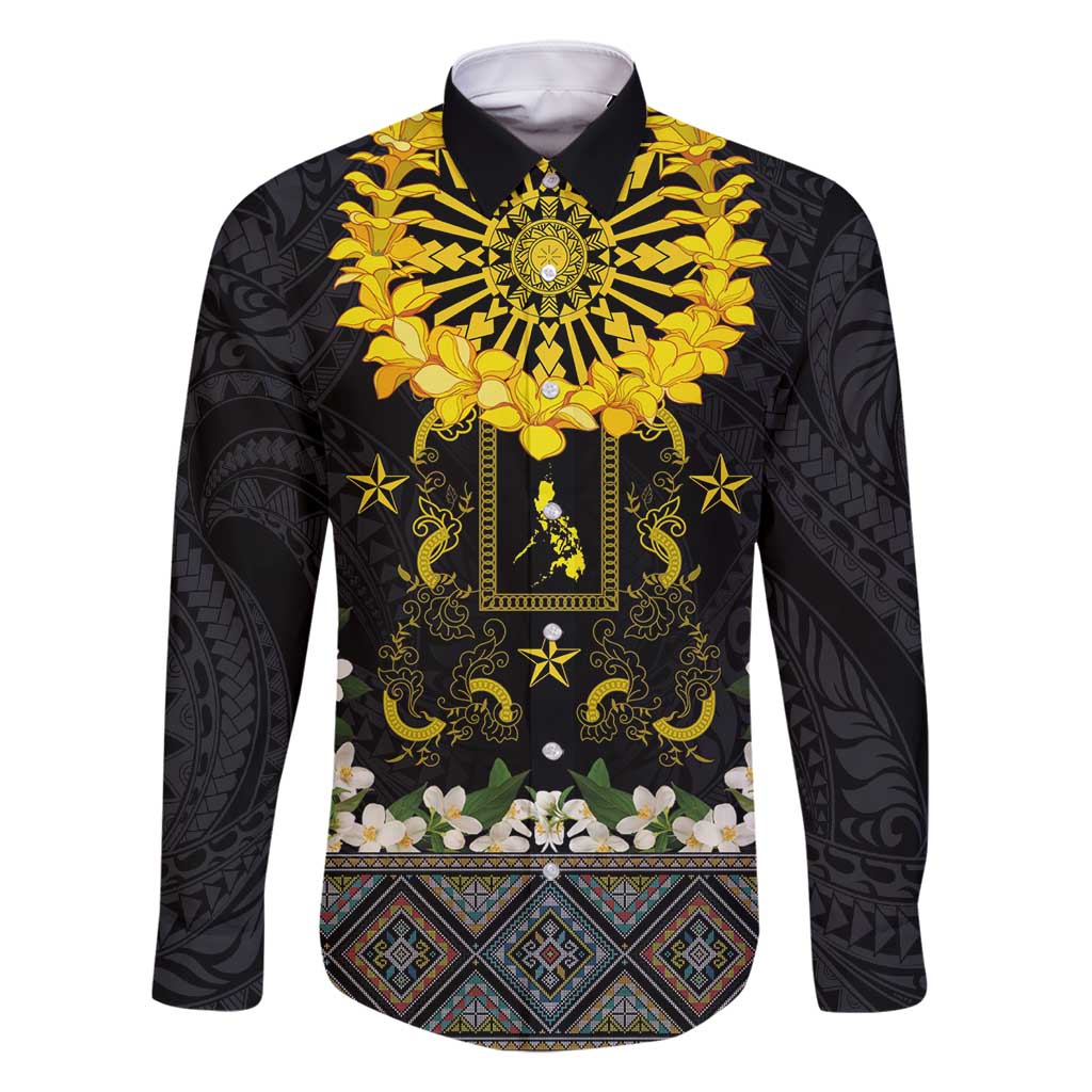 Flores de Mayo and Filipino Fiesta Family Matching Long Sleeve Bodycon Dress and Hawaiian Shirt The Sun-Jasmine and Polynesian Yakan Tattoo Barong Style