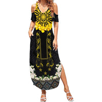 Flores de Mayo and Filipino Fiesta Family Matching Summer Maxi Dress and Hawaiian Shirt The Sun-Jasmine and Polynesian Yakan Tattoo Barong Style