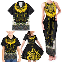 Flores de Mayo and Filipino Fiesta Family Matching Tank Maxi Dress and Hawaiian Shirt The Sun-Jasmine and Polynesian Yakan Tattoo Barong Style