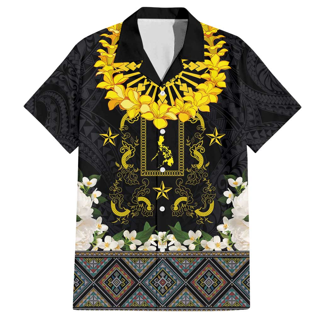 Flores de Mayo and Filipino Fiesta Family Matching Tank Maxi Dress and Hawaiian Shirt The Sun-Jasmine and Polynesian Yakan Tattoo Barong Style