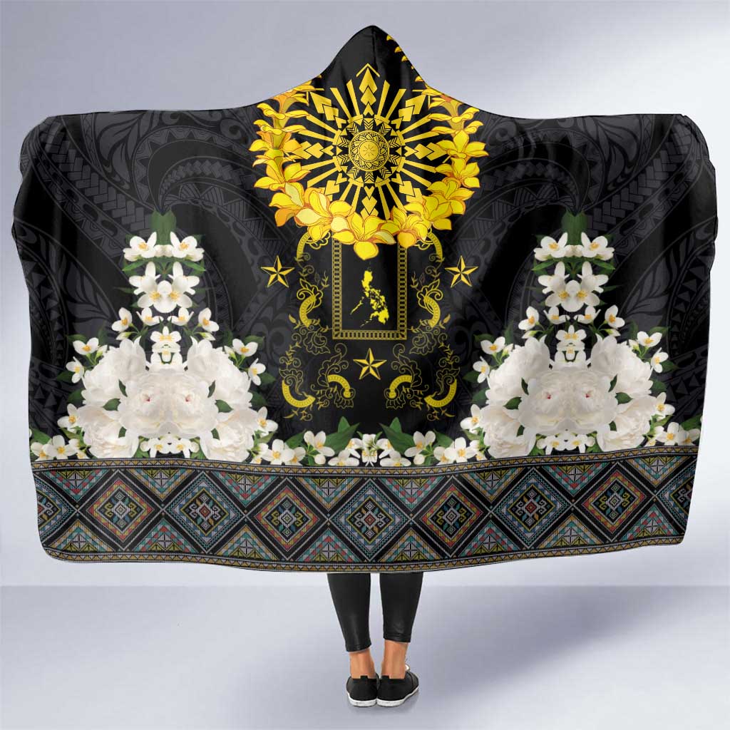 Flores de Mayo and Filipino Fiesta Hooded Blanket The Sun-Jasmine and Polynesian Yakan Tattoo Barong Style LT03 One Size Black - Polynesian Pride