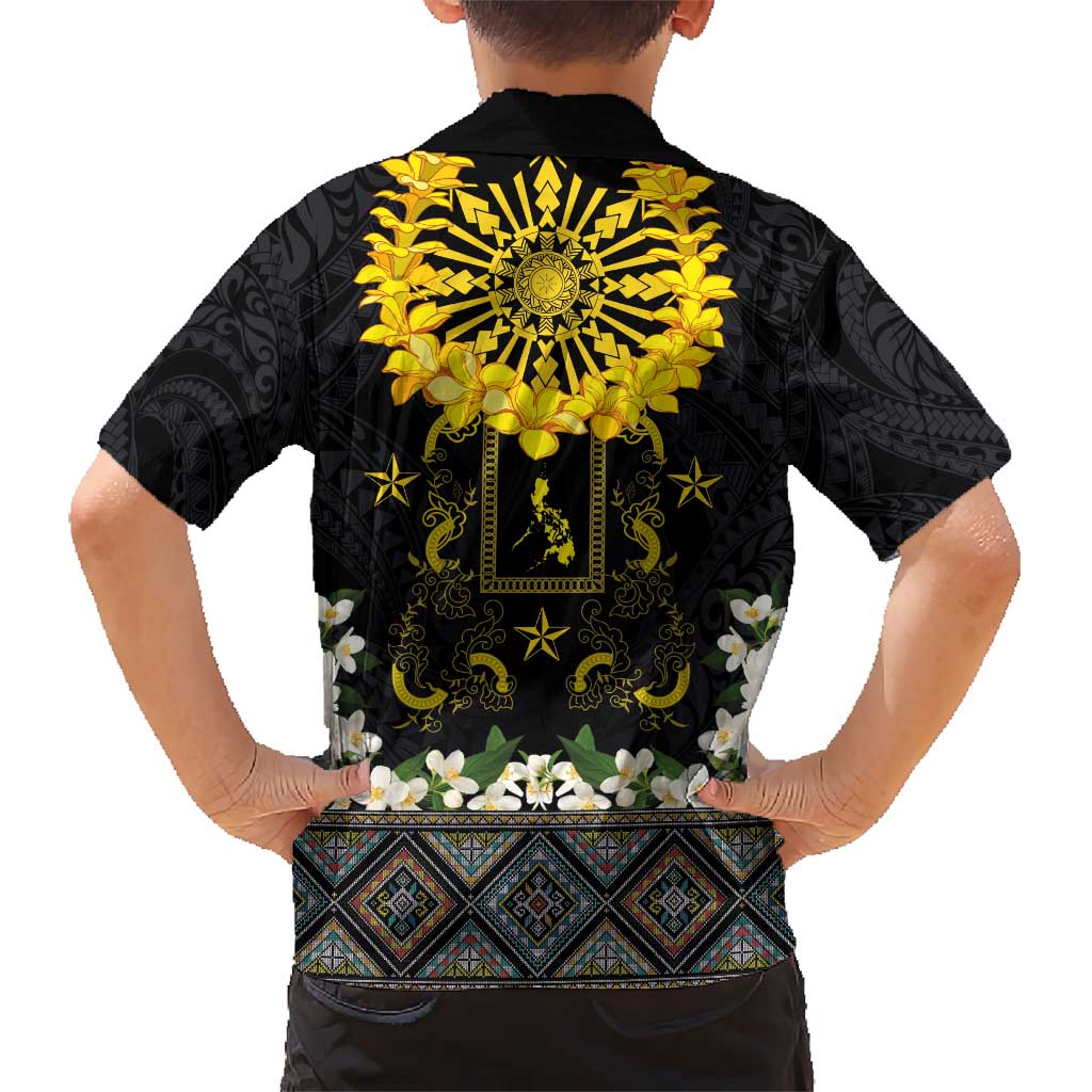 Flores de Mayo and Filipino Fiesta Kid Hawaiian Shirt The Sun-Jasmine and Polynesian Yakan Tattoo Barong Style