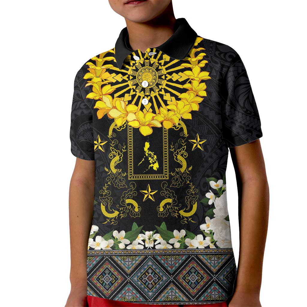 Flores de Mayo and Filipino Fiesta Kid Polo Shirt The Sun-Jasmine and Polynesian Yakan Tattoo Barong Style