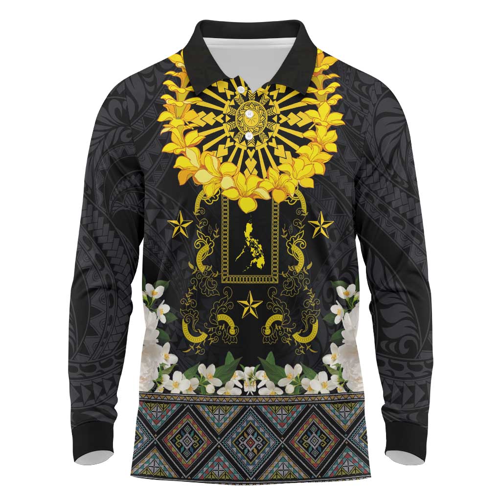 Flores de Mayo and Filipino Fiesta Long Sleeve Polo Shirt The Sun-Jasmine and Polynesian Yakan Tattoo Barong Style