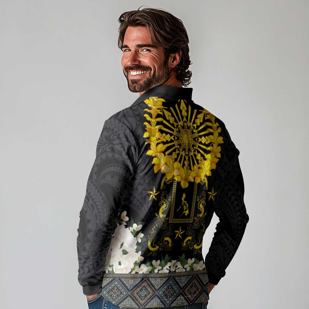 Flores de Mayo and Filipino Fiesta Long Sleeve Polo Shirt The Sun-Jasmine and Polynesian Yakan Tattoo Barong Style