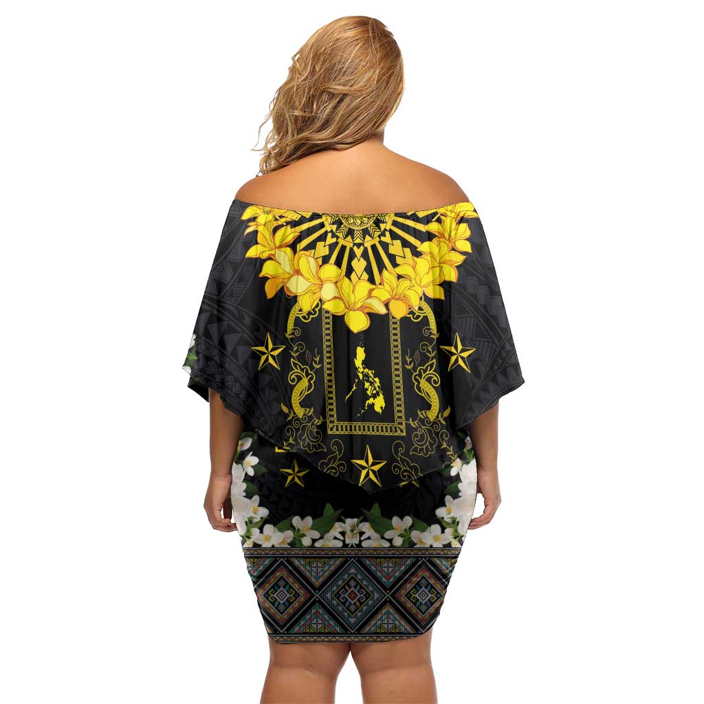 Flores de Mayo and Filipino Fiesta Off Shoulder Short Dress The Sun-Jasmine and Polynesian Yakan Tattoo Barong Style