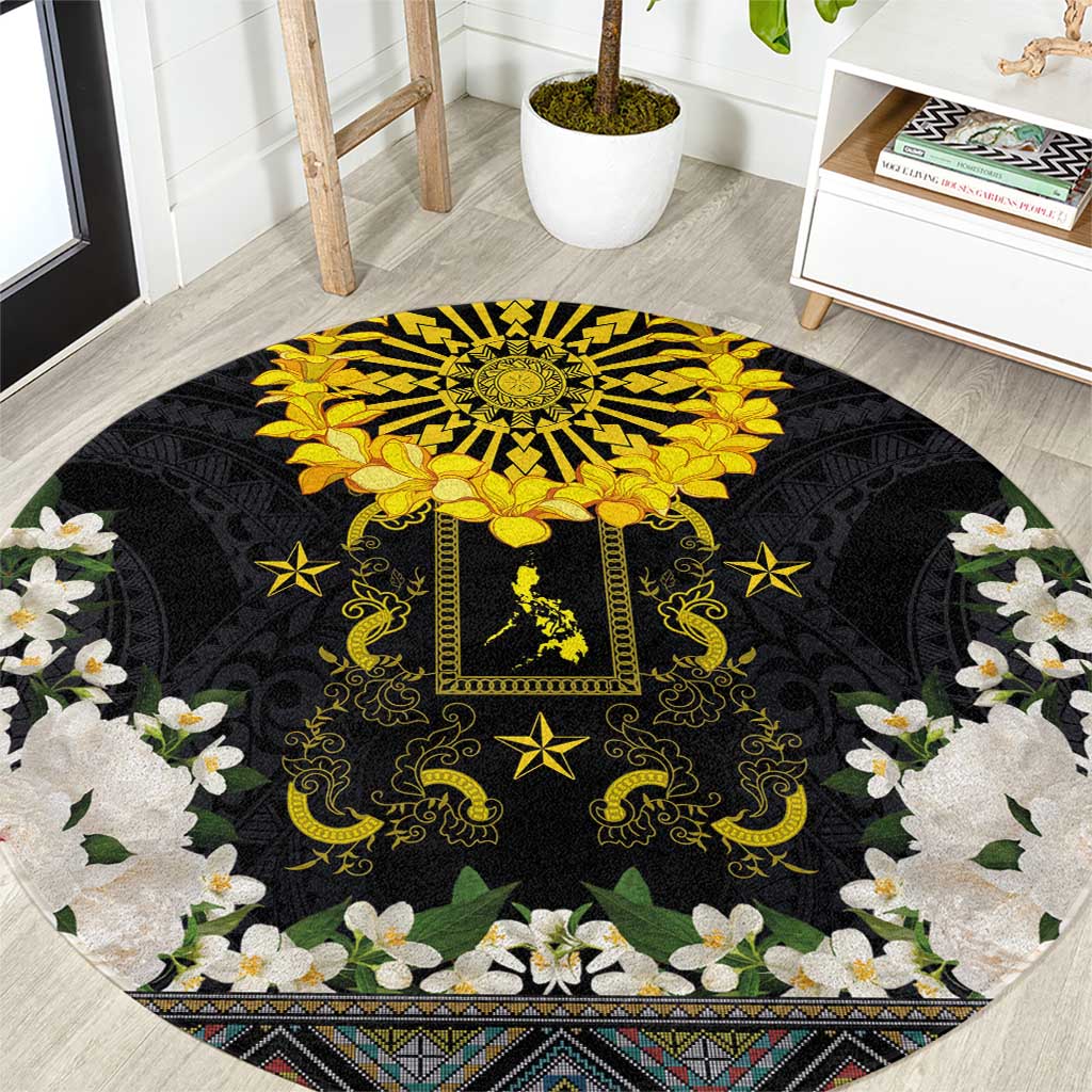 Flores de Mayo and Filipino Fiesta Round Carpet The Sun-Jasmine and Polynesian Yakan Tattoo Barong Style