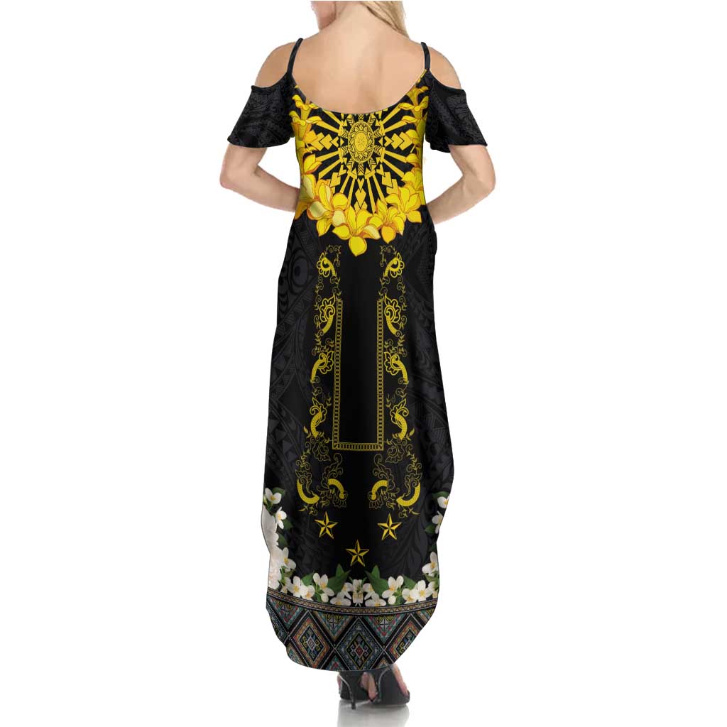Flores de Mayo and Filipino Fiesta Summer Maxi Dress The Sun-Jasmine and Polynesian Yakan Tattoo Barong Style