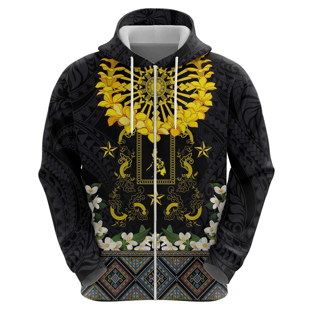 Flores de Mayo and Filipino Fiesta Zip Hoodie The Sun-Jasmine and Polynesian Yakan Tattoo Barong Style