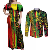 Aotearoa Reggae Couples Matching Off Shoulder Maxi Dress and Long Sleeve Button Shirt Maori Reggae-One Love