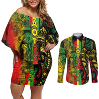 Aotearoa Reggae Couples Matching Off Shoulder Short Dress and Long Sleeve Button Shirt Maori Reggae-One Love