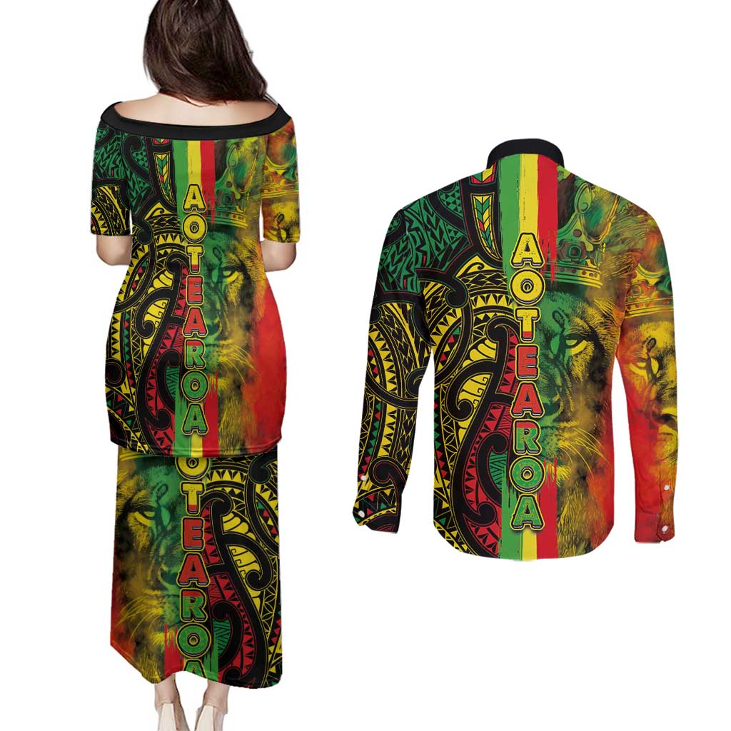 Aotearoa Reggae Couples Matching Puletasi and Long Sleeve Button Shirt Maori Reggae-One Love LT03 - Polynesian Pride