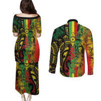 Aotearoa Reggae Couples Matching Puletasi and Long Sleeve Button Shirt Maori Reggae-One Love LT03 - Polynesian Pride