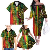 Aotearoa Reggae Family Matching Off The Shoulder Long Sleeve Dress and Hawaiian Shirt Maori Reggae-One Love